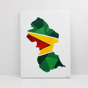 Guyana Painting, Map Gift, Original Painting, Guyana Map, Guyana Flag, Guyana Art, Map Art, Travel Gift, Travel Art, Map Painting