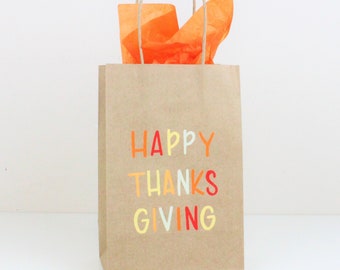 Happy Thanksgiving Gift Bag, Custom Gift Bags, Thanksgiving Leftovers Bag, Personalized Gift Bag, Thanksgiving Gift Idea, Kraft Gift Bag