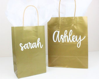 Custom Gold Gift Bag For Wedding, Bachelorette Gift Bag, Wedding Gift Bag, Bridesmaid Gift Bag, Personalize Gift Bag, Bridal Shower Gift Bag