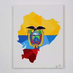 Ecuador Painting, Ecuador Map, Ecuador Flag, Original Painting, Map Gift, Ecuador Art, Ecuadorian Art, Travel Gift, Map Art, Travel Decor image 2