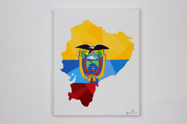 Ecuador Painting, Ecuador Map, Ecuador Flag, Original Painting, Map Gift, Ecuador Art, Ecuadorian Art, Travel Gift, Map Art, Travel Decor image 2