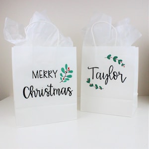 Custom Christmas Gift Bag, Personalized Christmas Gift Bag, Merry Christmas Gift Bag, Custom Gift Bag, Christmas Gift Bag Set, Name Gift Bag image 3