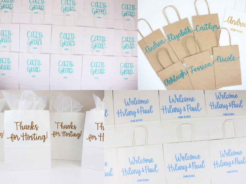 Custom Gift Bags, Name Gift Bags, Calligraphy Bags, Bridal Shower Gift Bags, Bachelorette Gift Bags, Birthday Gift Bags, Hand Lettered Bags image 4