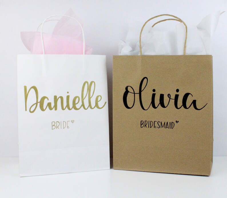 Custom Gift Bags Name Gift Bags Calligraphy Bags Bridal Etsy