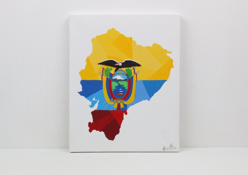 Ecuador Painting, Ecuador Map, Ecuador Flag, Original Painting, Map Gift, Ecuador Art, Ecuadorian Art, Travel Gift, Map Art, Travel Decor image 1