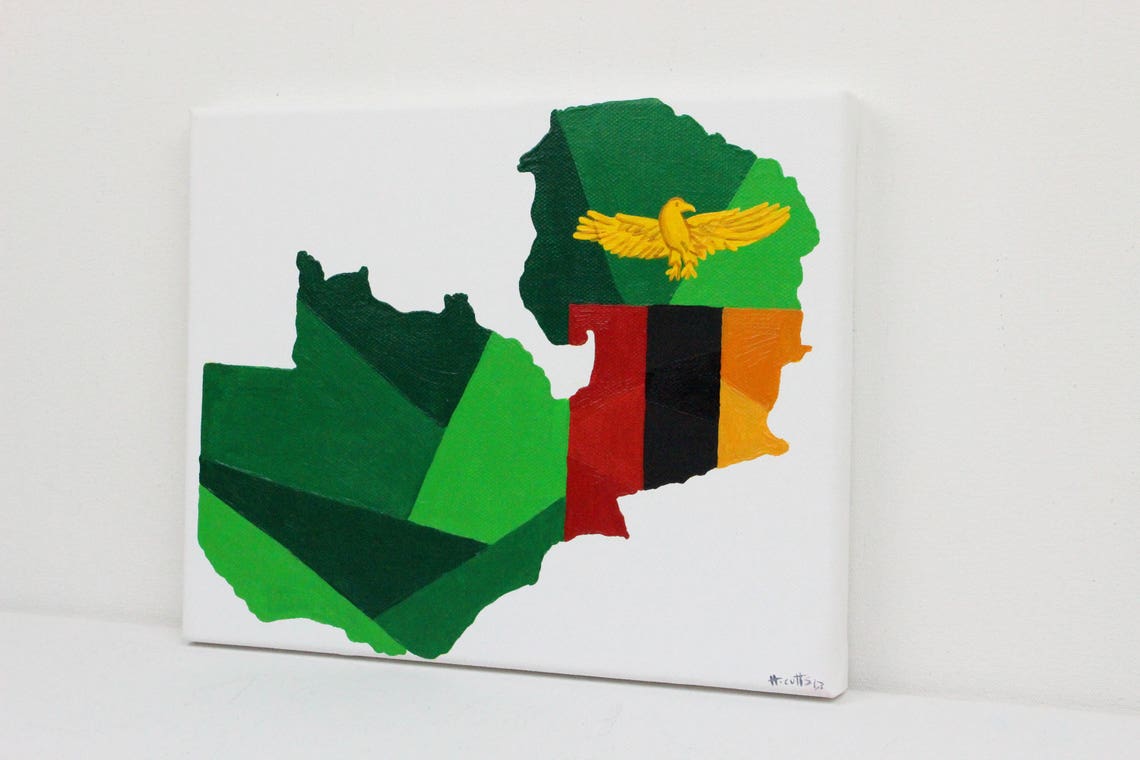 Zambia Painting Original Painting Map Gift Zambia Travel Etsy