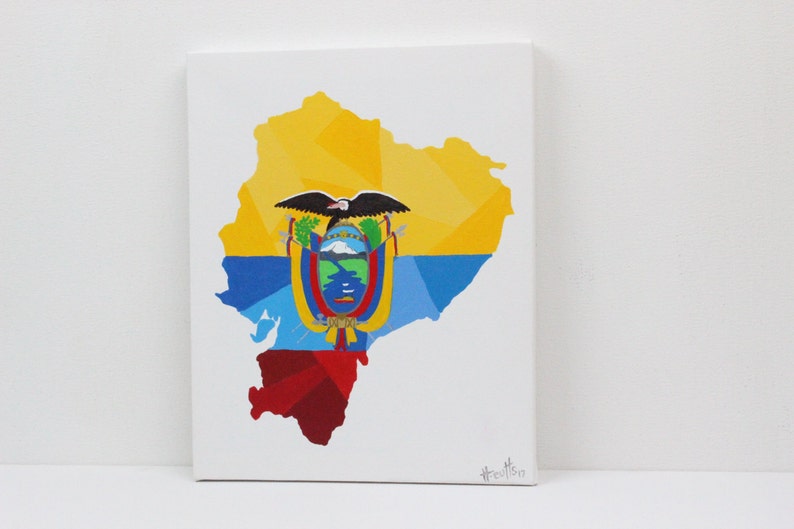 Ecuador Painting, Ecuador Map, Ecuador Flag, Original Painting, Map Gift, Ecuador Art, Ecuadorian Art, Travel Gift, Map Art, Travel Decor image 3