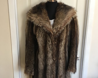 Vintage Raccoon Coat | Raccoon Fur Coat | Full Length Fur Coat Size L