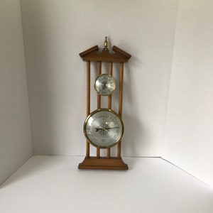 Vintage Horn Wall-Hanging Cow Horn Barometer Weather Station Made in England Shortland SB Brass Glass and Metal