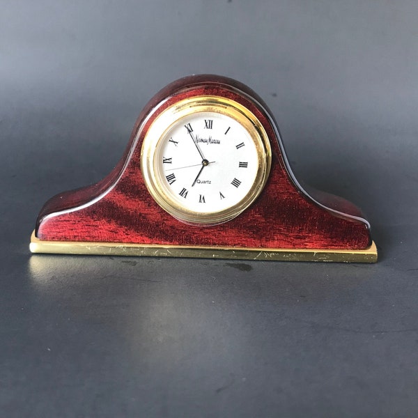 Neiman Marcus Small Mantle Clock / Tabletop Mantle Clock / Desktop Mantle Clock / Neiman Marcus Quartz Clock / Brass and Mahogany Finish