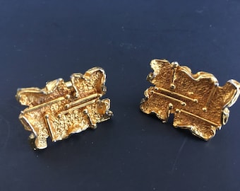 Robert Larin Vintage Brutalist Gold Gilt Cufflinks, Rough Textured Abstract