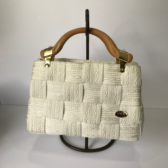 Vintage 1960s Ivory and White 100% Straw Woven Ha… - image 9