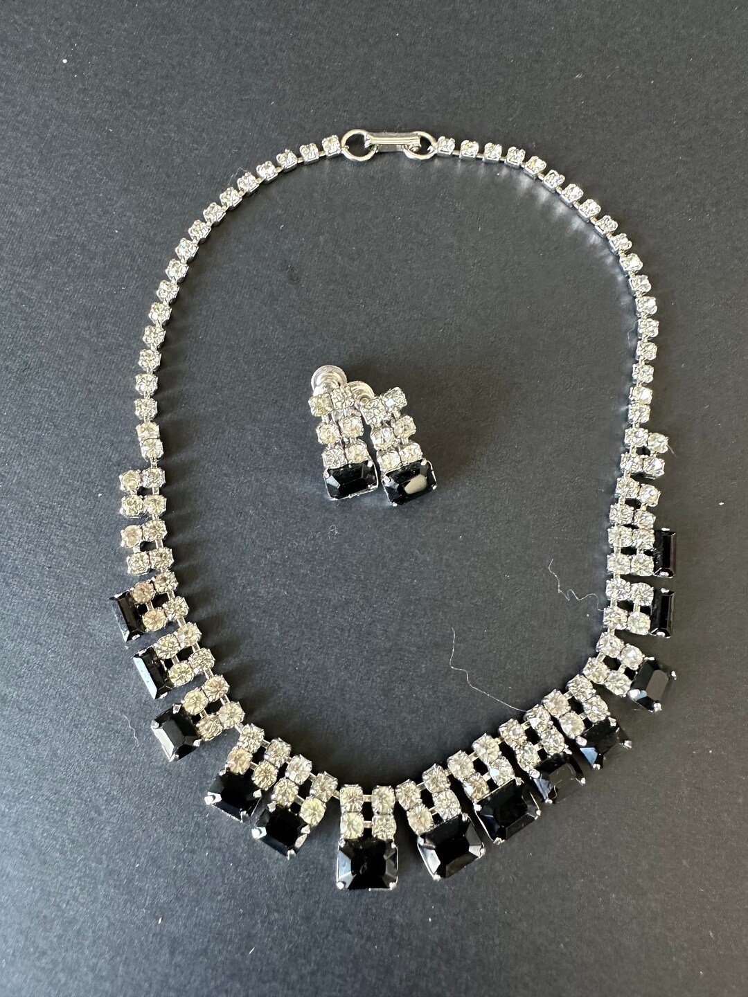 Jayflex Sterling Silver Rhinestone Chocker Necklace & Dangle