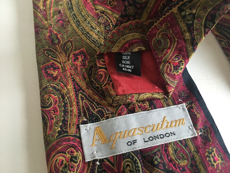 Husband Gift Dad Gift Vintage Aquascutum of London Paisley Pattern Authentic Men/'s Silk Tie 1980s Boyfriend Gift