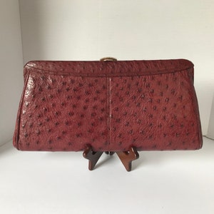 Classique vintage Bourgogne Couleur Autruche Oiseau En Cuir Gaufré Soirée Sac à Main Sac à Main Soirée Pochette Avec Or Tone Métal Quincaillerie