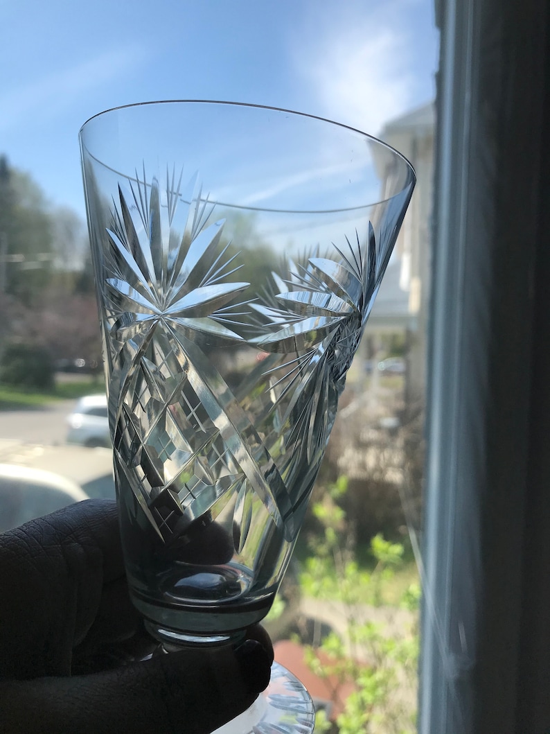 Champagne Set of 21 Cordial and Shot Glasses Wine Bohemia Crystal Pinwheel and Fan Pattern Vintage Crystal Cut Foot Parfait