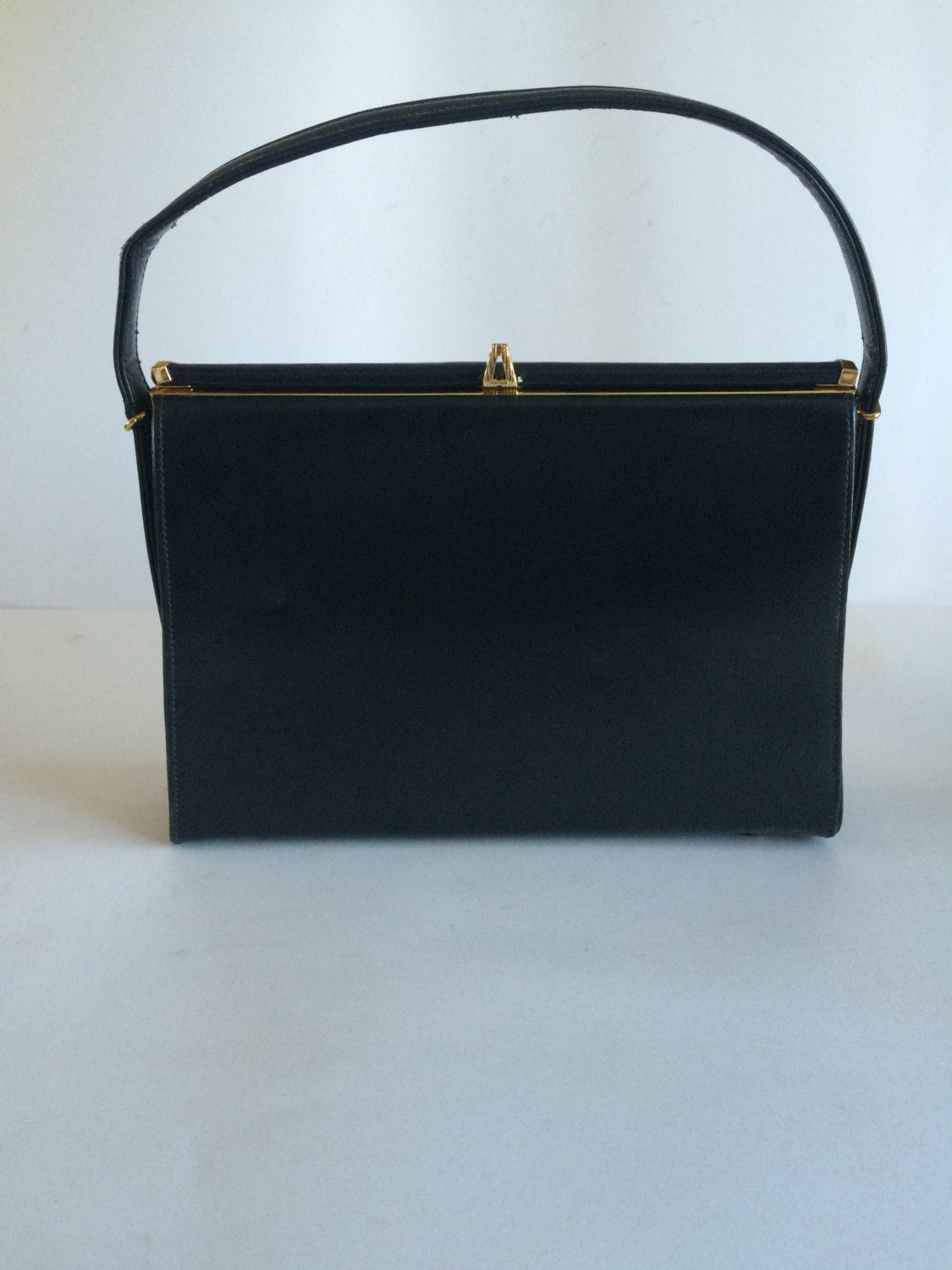 40’s French vintage handbag Vintage 50's Birks French Kelly Style Navy Blue Leather