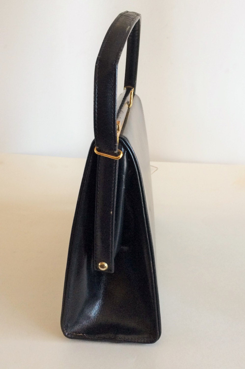 40’s French vintage handbag Vintage 50's Birks French Kelly Style Navy Blue Leather
