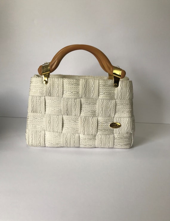 Vintage 1960s Ivory and White 100% Straw Woven Ha… - image 3