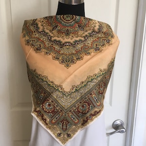 Vintage Paisley Pattern Gold and Multi-Colored Scarf  Hand Rolled Hem Scarf - FREE SHIPPING EVERYWHERE
