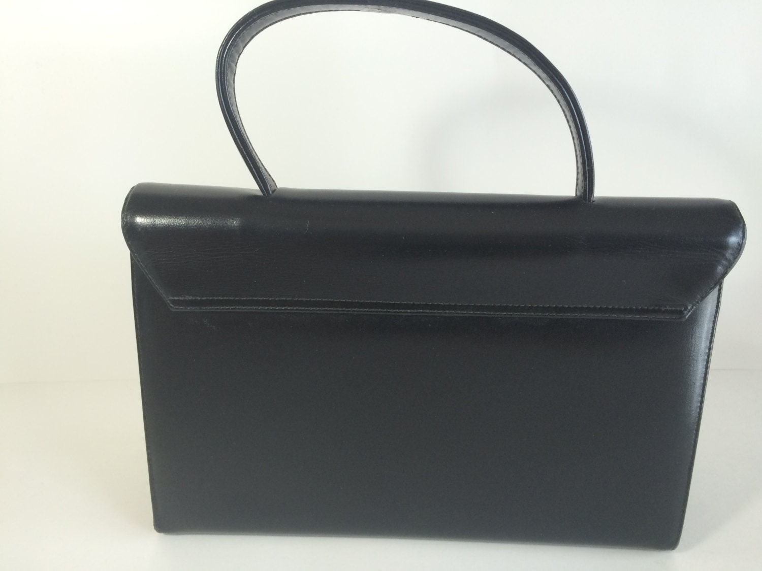 Elegant 50s Art Deco Kelly Style Handbag in Black Leather by - Etsy