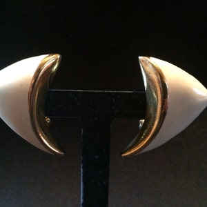 Vintage Gold Tone and White Enamel Clip On/Clip Back Earrings