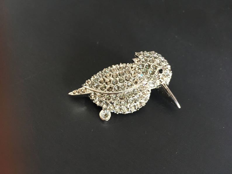 Spectacular Bird of Paradise Kingfisher Rhinestone and Silvertone Brooch Figural Bird Pin image 2