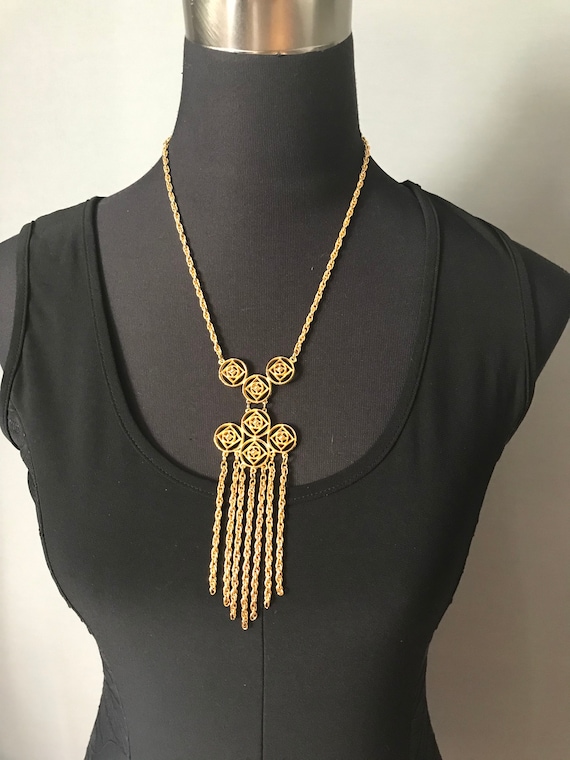 Vintage Art Deco Gold Gilt Tassel Necklace Dangle 