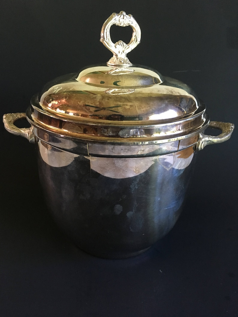 Sheridan Silverplate Ice Bucket With a Milk Glass Pyrex Insert Etsy