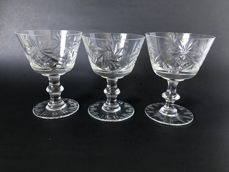 Champagne Set of 21 Cordial and Shot Glasses Wine Bohemia Crystal Pinwheel and Fan Pattern Vintage Crystal Cut Foot Parfait