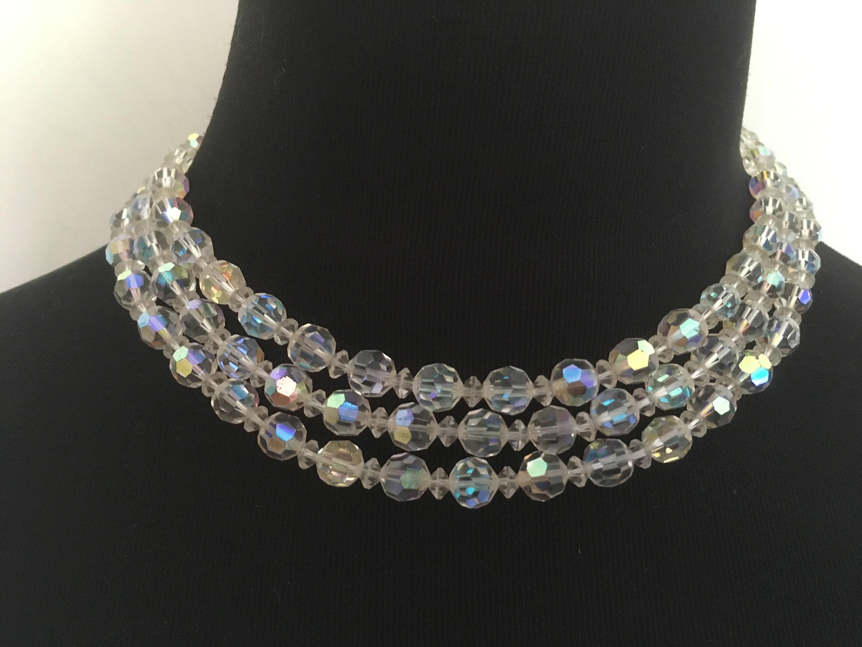Sherman Triple Strand Aurora Borealis Faceted Crystal Bead
