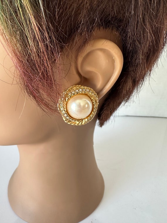 Richelieu Vintage Faux Pearl and Rhinestone Pierc… - image 1