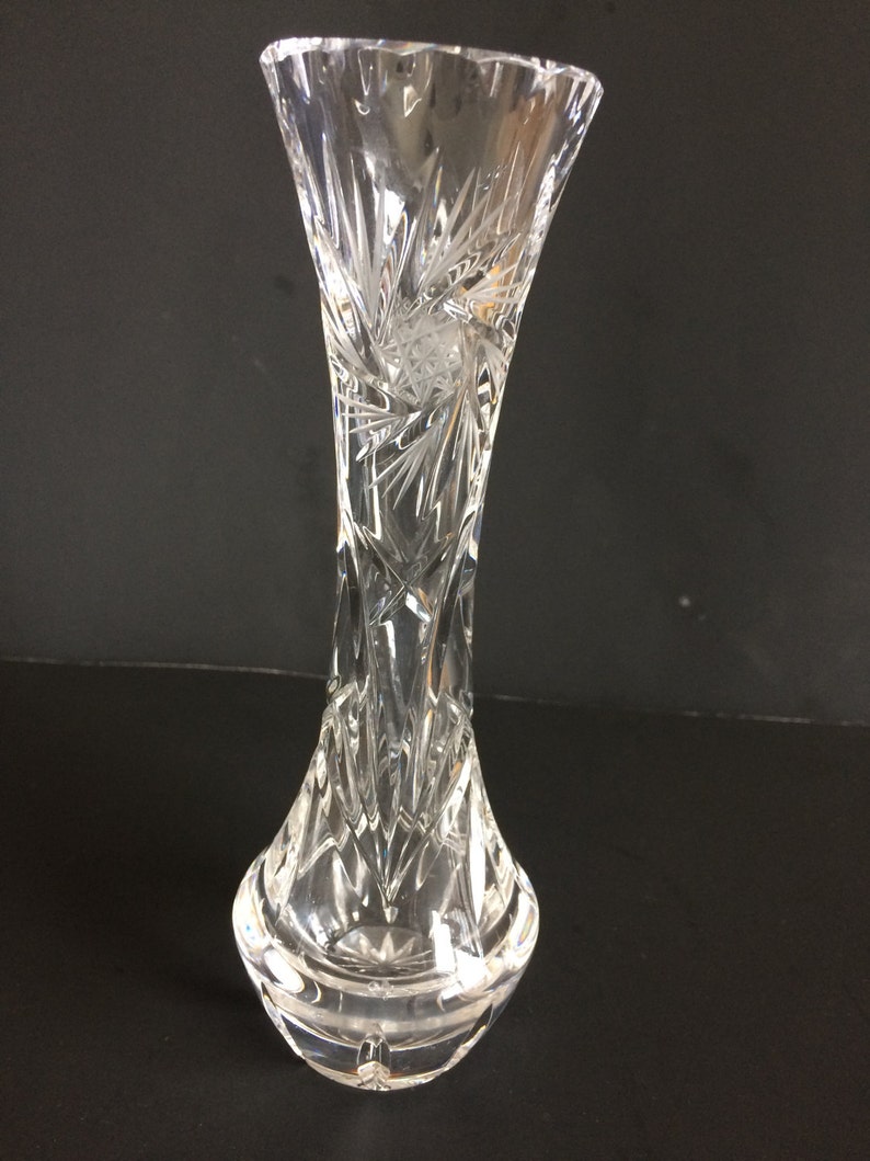Vintage Cut Glass Crystal Pinwheel Design Bud Vase Etsy
