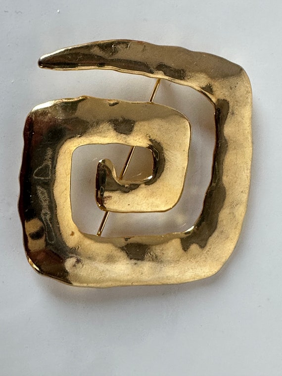 Modernist Brutalist Brooch Gilded Gold JJ Jonette… - image 2