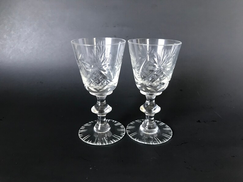 Champagne Set of 21 Cordial and Shot Glasses Wine Bohemia Crystal Pinwheel and Fan Pattern Vintage Crystal Cut Foot Parfait