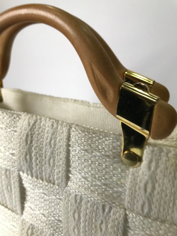 Vintage 1960s Ivory and White 100% Straw Woven Ha… - image 4