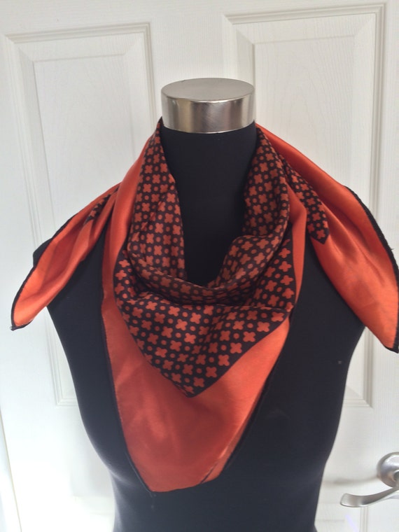 Vintage Silk Scarf in Burnt Orange and Brown Colo… - image 5
