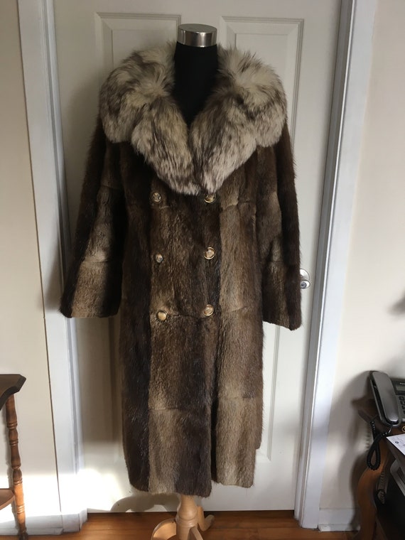 Huge Arctic Marble Fox Fur Collar Coat, Sheared Beaver Fur Swing Coat Vintage