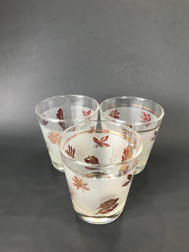 Old Fashioned/low Ball Glasses Golden Foliage by Libbey Glass Etsy