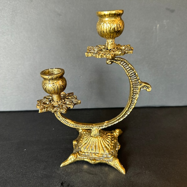 Vintage Ornate Brass Candelabra - 2 Arm Candle Holder - Two Candle Holder