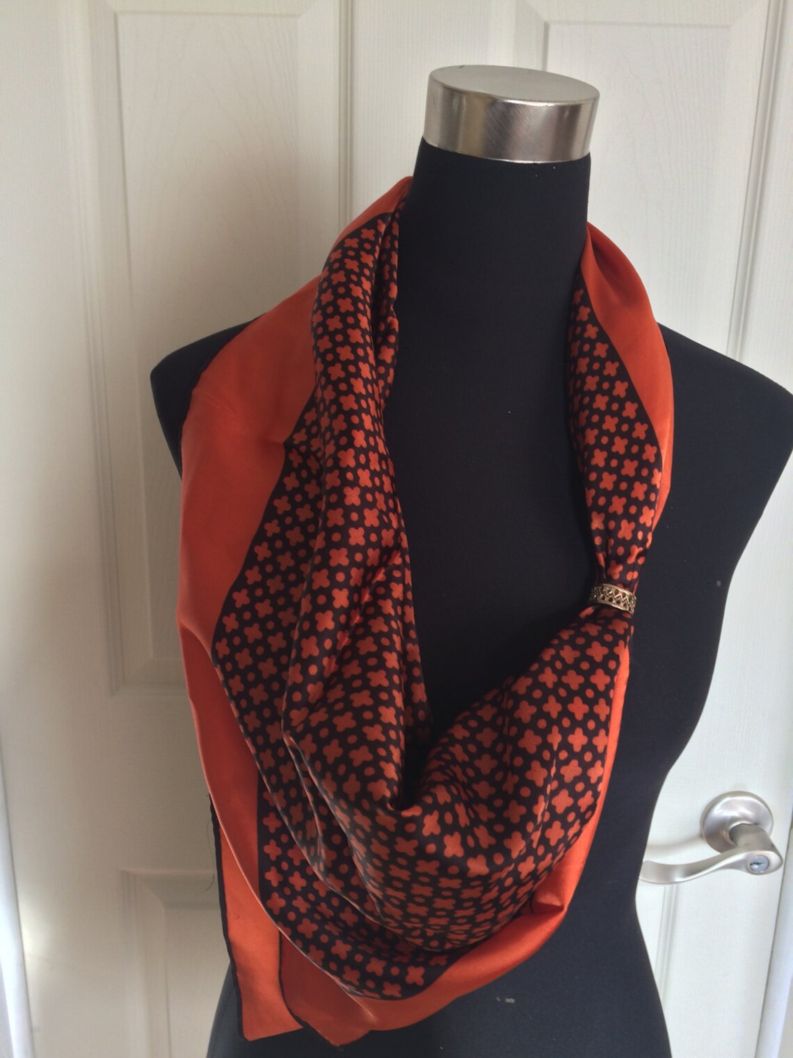 Vintage Silk Scarf in Burnt Orange and Brown Color FREE Etsy