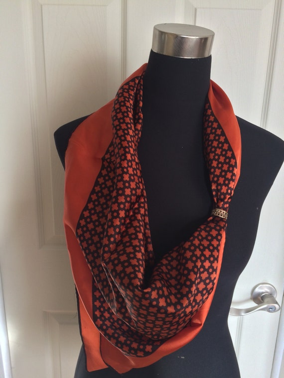 Vintage Silk Scarf in Burnt Orange and Brown Colo… - image 3