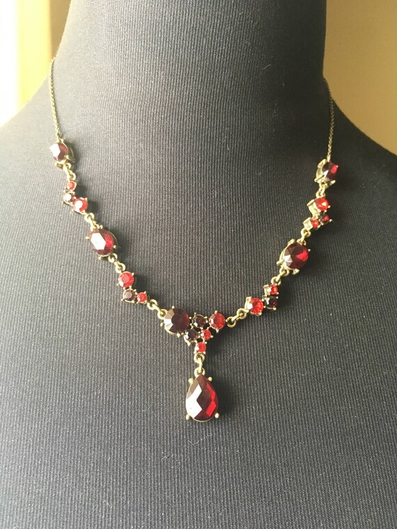 Ruby Red Crystal Necklace, Signed Avon, Vintage R… - image 7