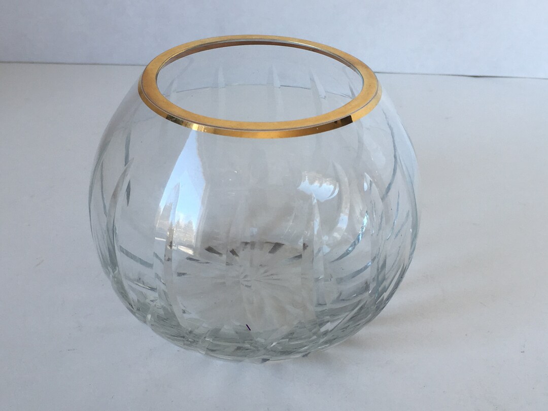 Deep Cut Crystal Rose Bowl, Crystal Rose Bowl, Gold Trim Rose Bowl