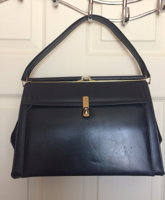 Elegant Vintage Kelly Style Bag in Navy 