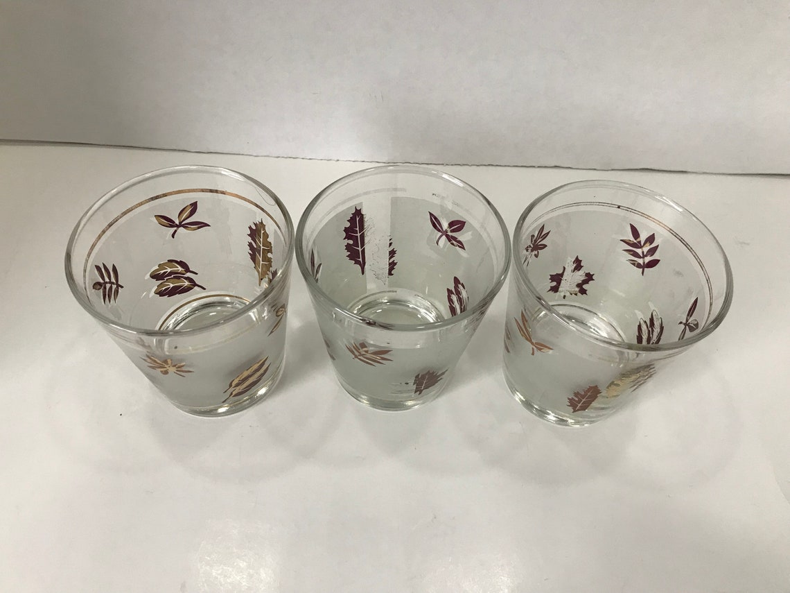 Old Fashioned/low Ball Glasses Golden Foliage by Libbey Glass Etsy