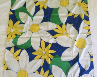 FREE SHIPPING - Vintage Scarf with Yellow and White Flower Pattern