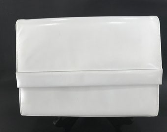 Vintage White Leather Evening Clutch/Shoulder Bag/Crossbody Handbag