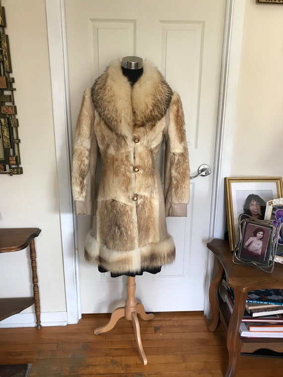 Vintage Genuine Leather Coat Trimmed With Arctic Muskrat and