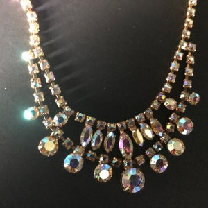 Vintage Aurora Borealis Rhinestones Bib Necklace, Bridal Jewelry, Wedding Jewelry